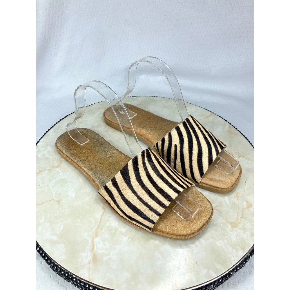 Beach by Matisse Copa Zebra Slide Sandals Women 9 Brown Suede Calf Hair Slip On